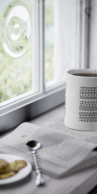 Ceramic Mug — Black Geometric Pattern with "F*** This Sh!t" Vertical Text